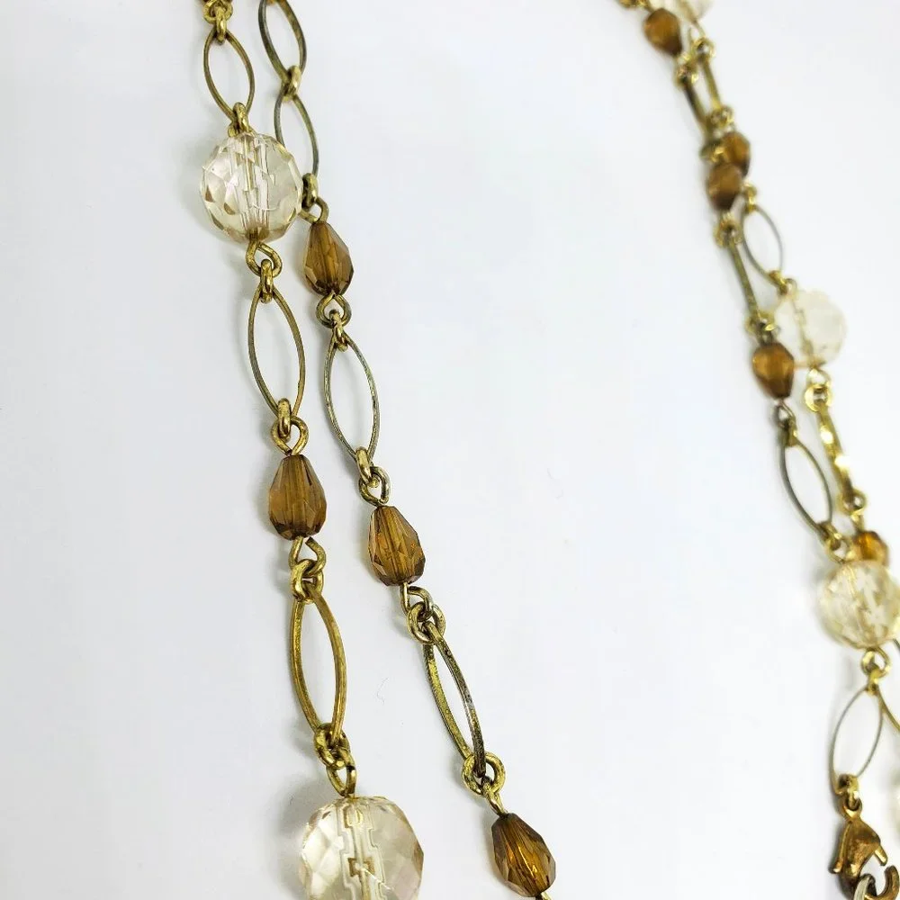 Dainty Gold Oval Links Amber Teardrop Beads and Faceted Round Bead 34